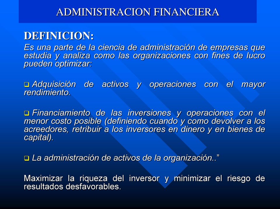 Definición de Administración financiera