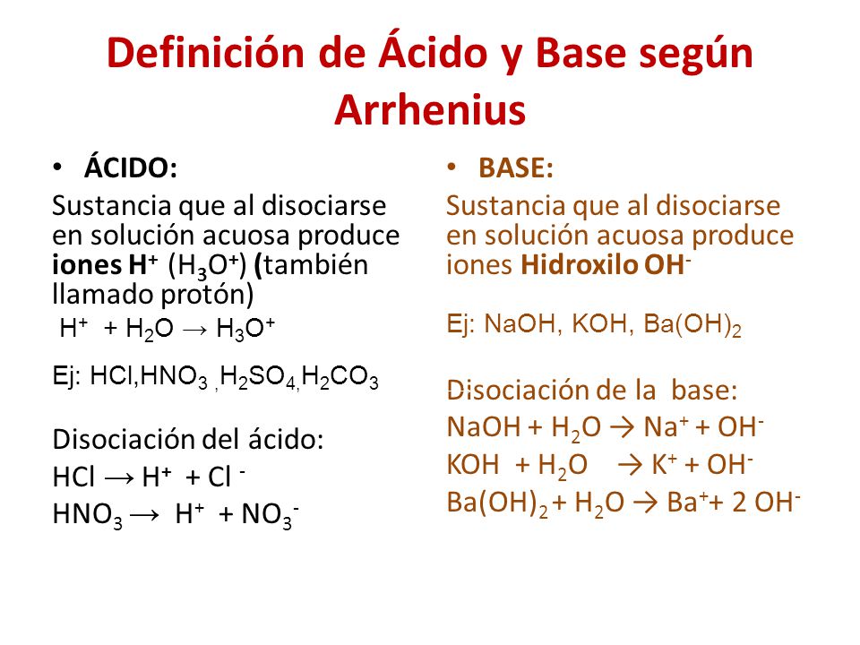 Definición de Ácidos según arrhenius